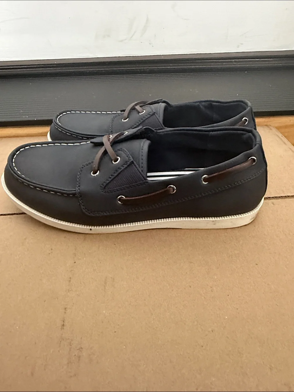 Kids Navy Blue Boat Shoes with White Sole
